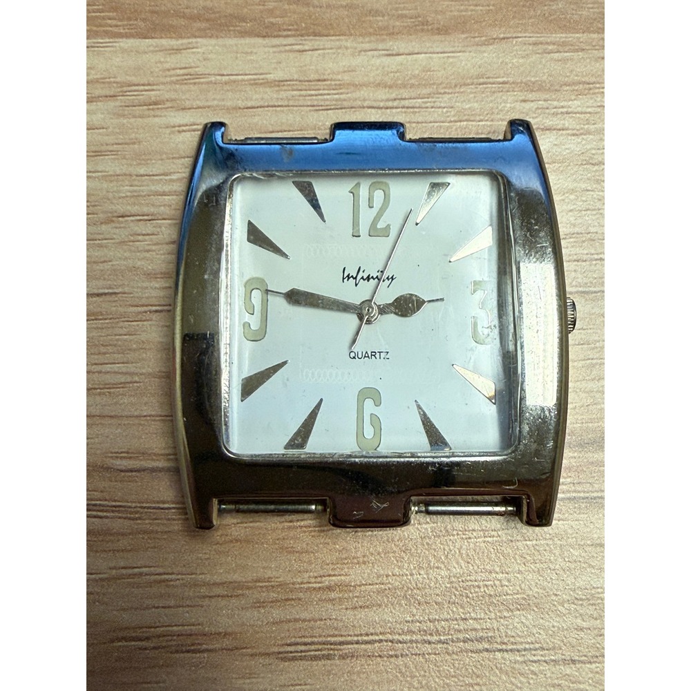 Infinity Japan Quartz Watch Head Only Rectangular Silver Tone‎ Working